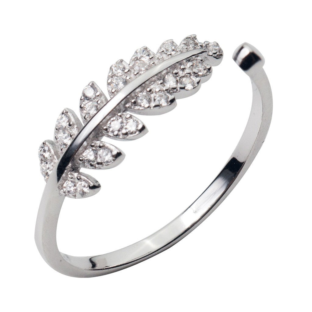 Rings Silver Ring Female Full Diamond Leaf Open Ring Adjustable Female Ring for Women Lady Gift